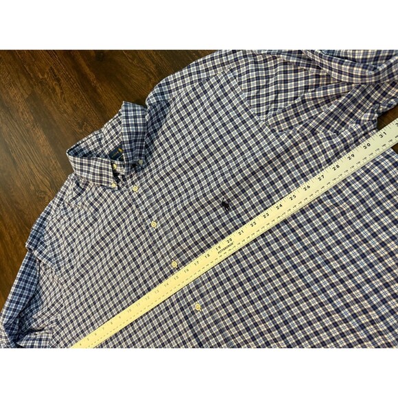 Polo Ralph Lauren 3XLT Plaid Cotton Long Sleeve Button Down Shirt Blue Pony - Picture 5 of 10